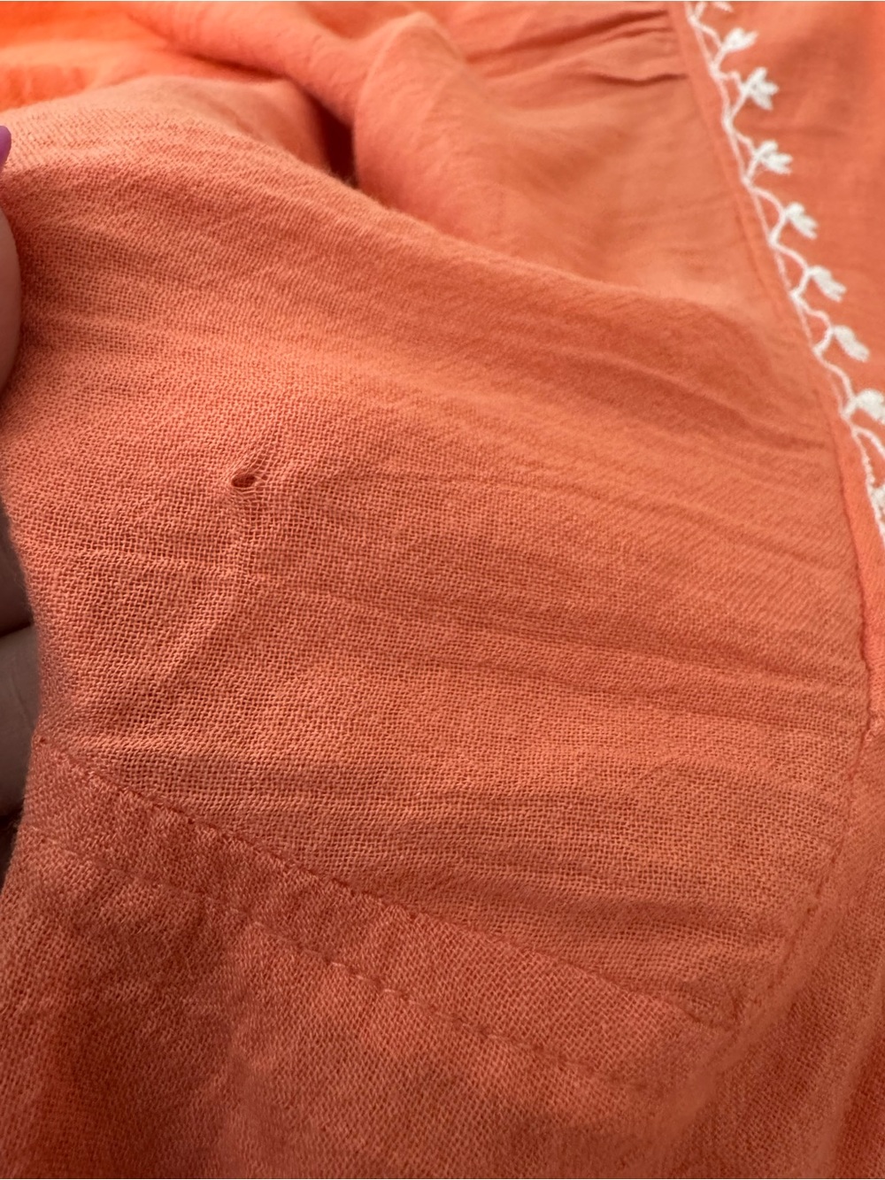 Lucky Brand Orange Boho Embroidered 3/4 Sleeve Cotton Blouse Top - Picture 11 of 11